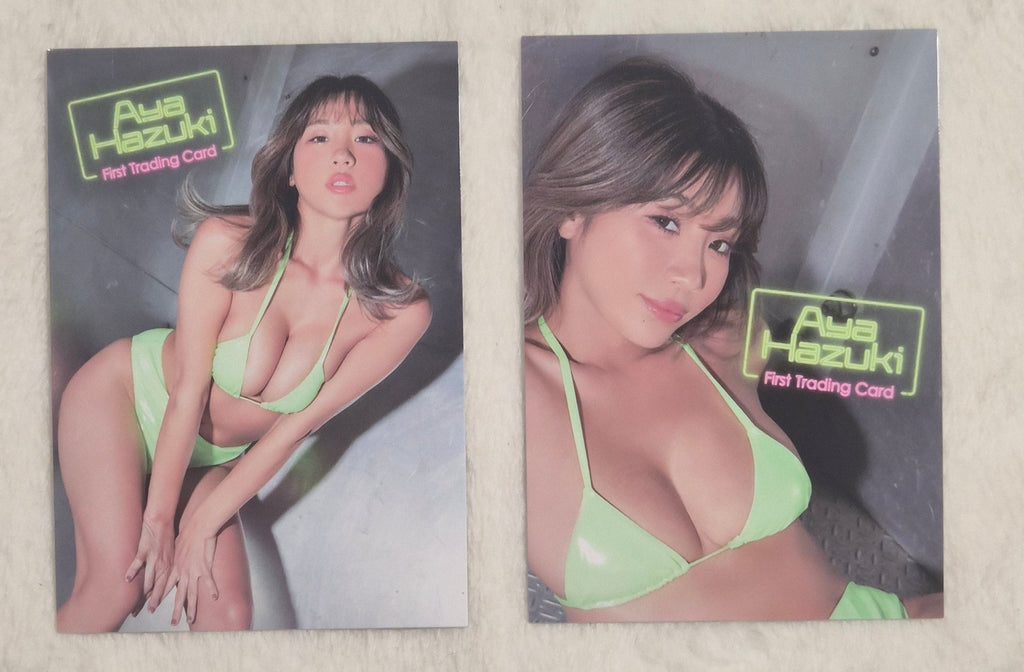 Aya Hazuki HITS RG40 & RG43 – 2 Lime Green Bikini Photo Trading Cards – Japanese Gravure Idol Import
