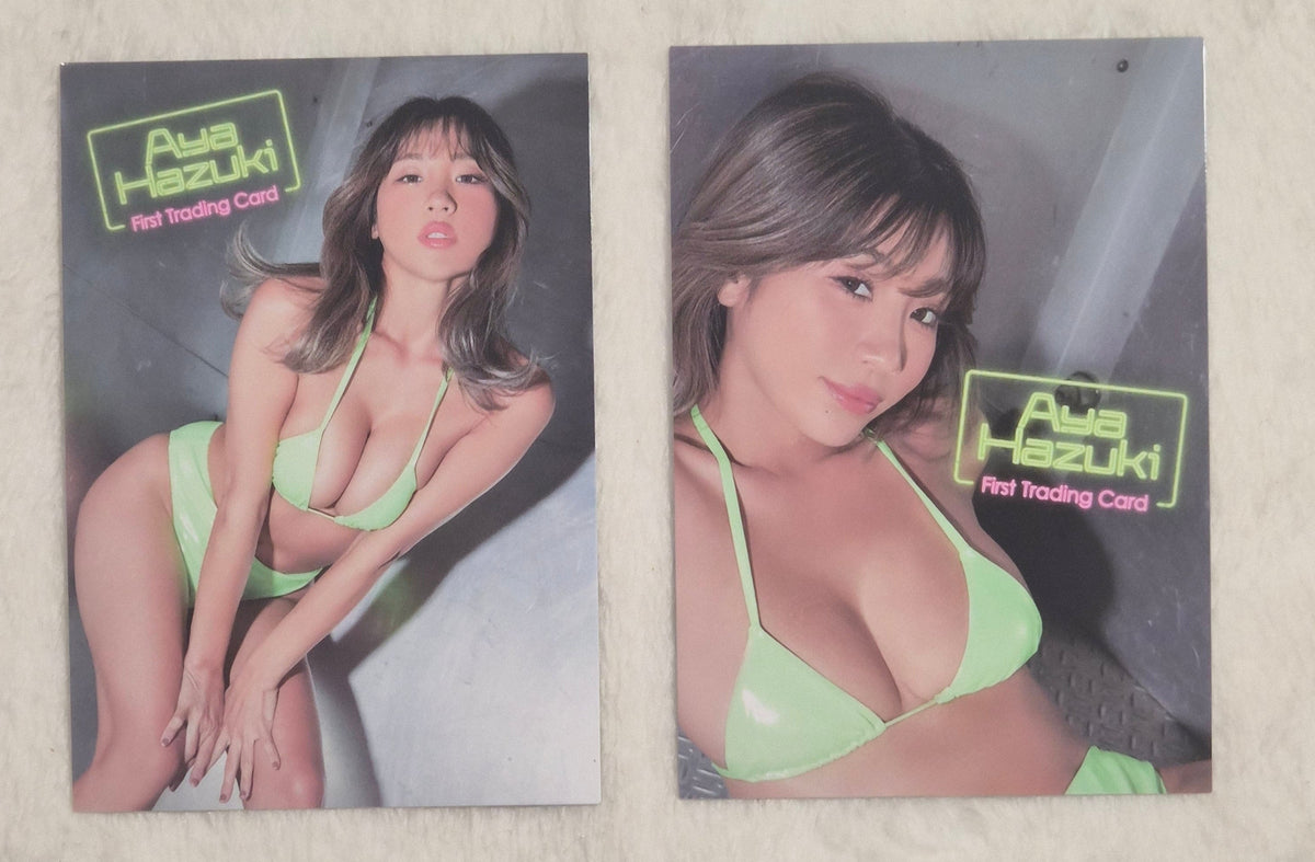 Aya Hazuki HITS RG40 & RG43 – 2 Lime Green Bikini Photo Trading Cards – Japanese Gravure Idol Import