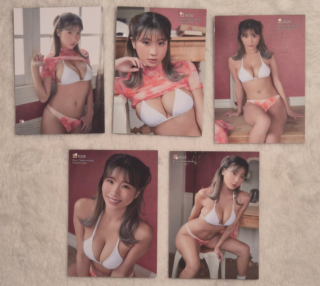 Aya Hazuki HITS 5 Card Set – Peach/White Bikini Photo Trading Cards - Japanese Gravure