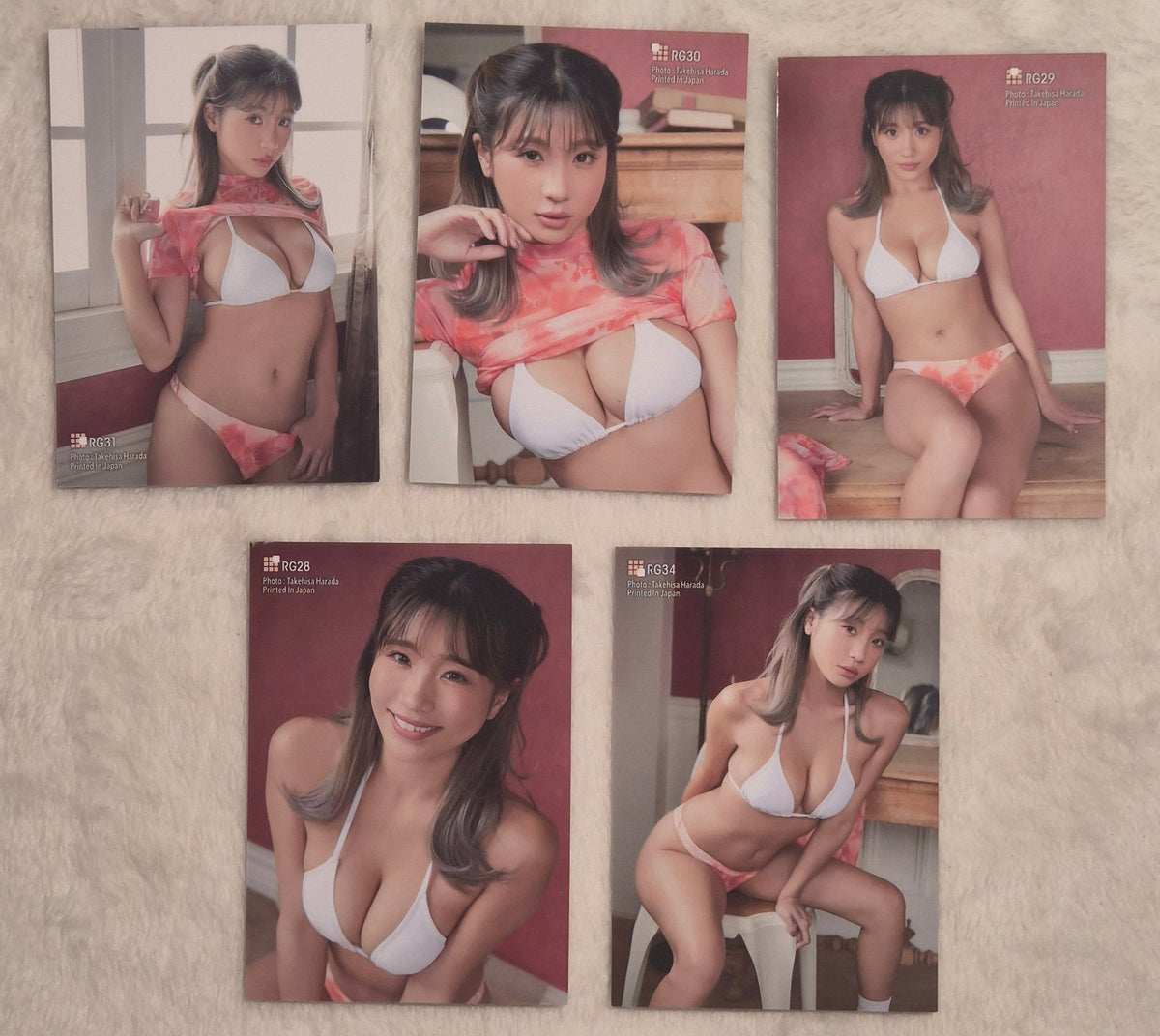 Aya Hazuki HITS 5 Card Set – Peach/White Bikini Photo Trading Cards - Japanese Gravure