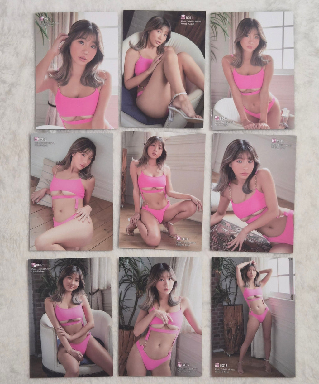 Aya Hazuki HITS 9 Card Set – Hot Pink Bikini Photo Trading Cards - Japanese Gravure