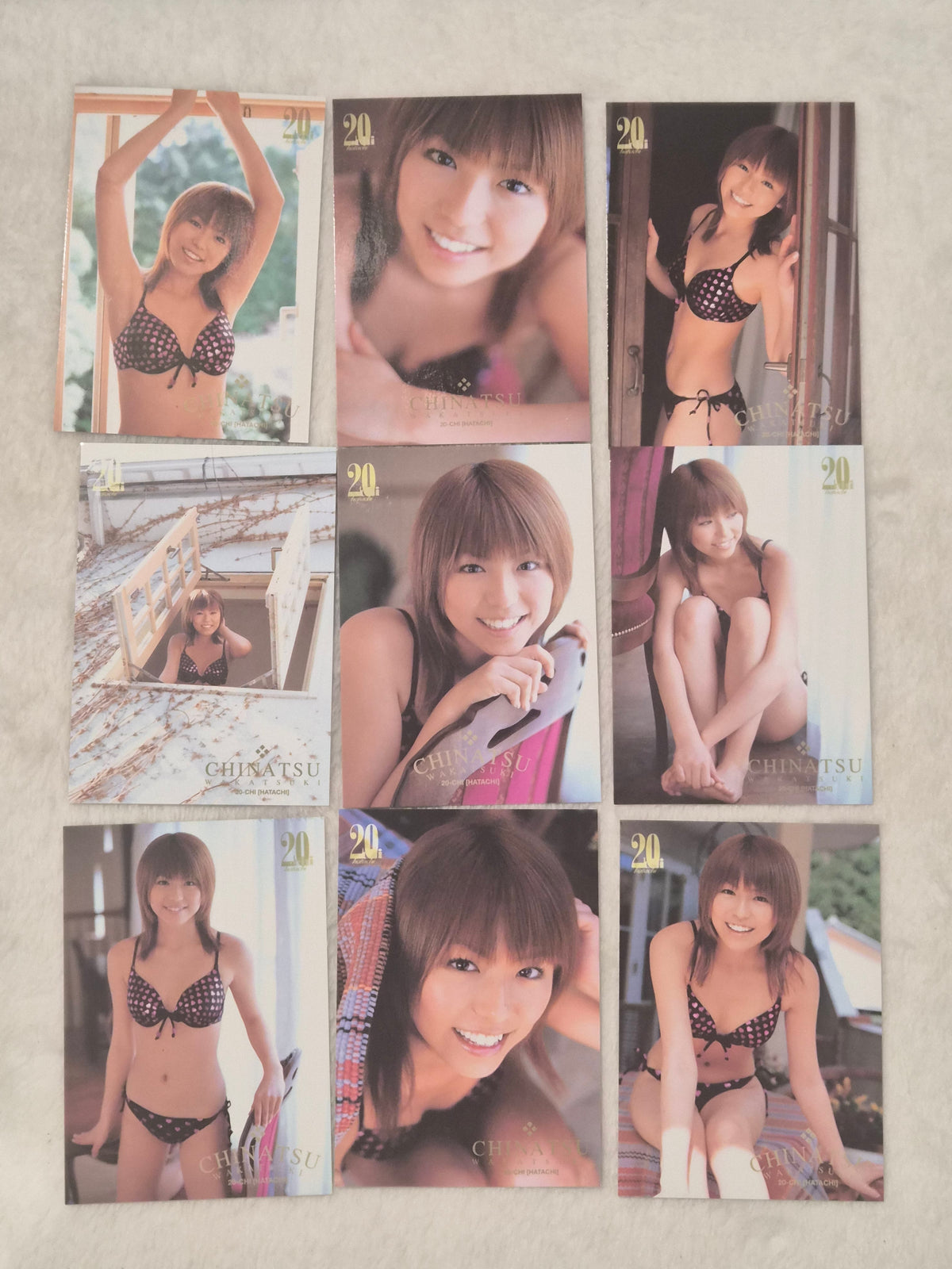 Chinatsu Wakatsuki 2004 Platinum Productions 9-Card Set – Black Pink Hearts Bikini – Japanese Gravure Idol Trading Cards