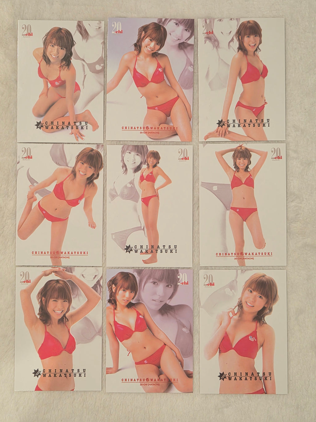 Chinatsu Wakatsuki 2004 Platinum Productions 9-Card Set – Red Bikini Set – Japanese Gravure Idol Trading Cards