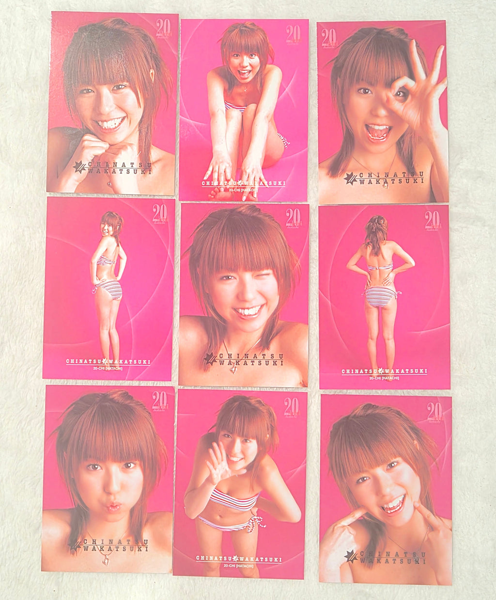Chinatsu Wakatsuki 2004 Platinum Productions 9-Card Set – Striped Bikini Set – Japanese Gravure Idol Trading Cards