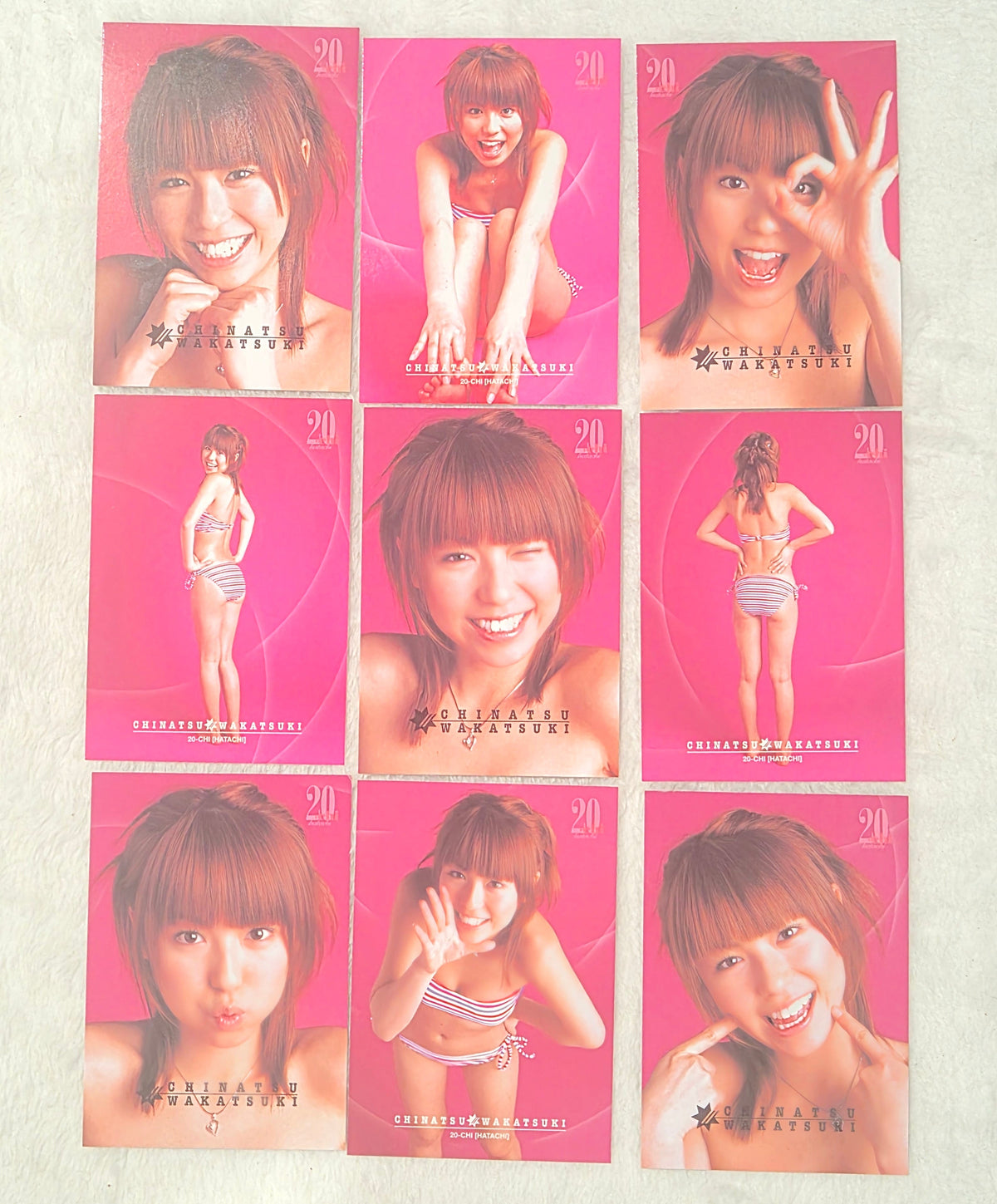 Chinatsu Wakatsuki 2004 Platinum Productions 9-Card Set – Striped Bikini Set – Japanese Gravure Idol Trading Cards