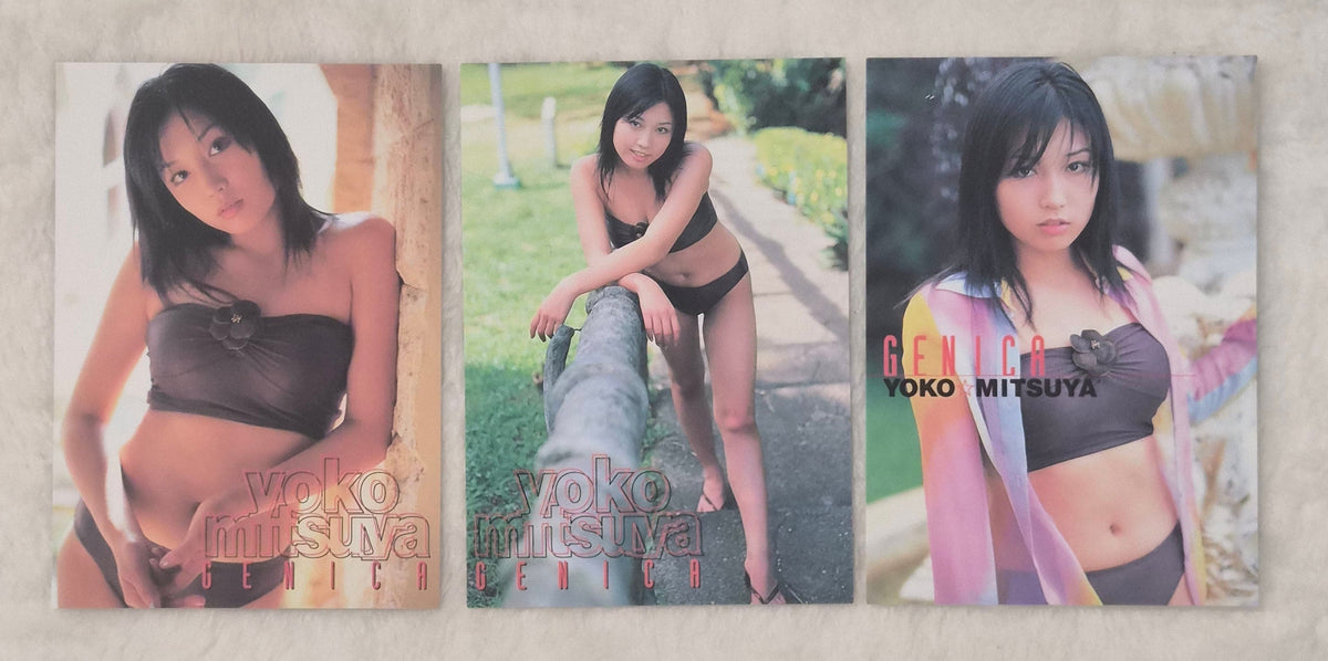 Yoko Mitsuya 2001 Genica 3-Card Set – Gray Bikini – Japanese Gravure Idol Trading Cards