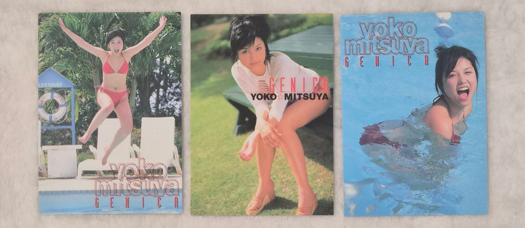 Yoko Mitsuya 2001 Genica 3-Card Set – Red Bikini – Japanese Gravure Idol Trading Cards