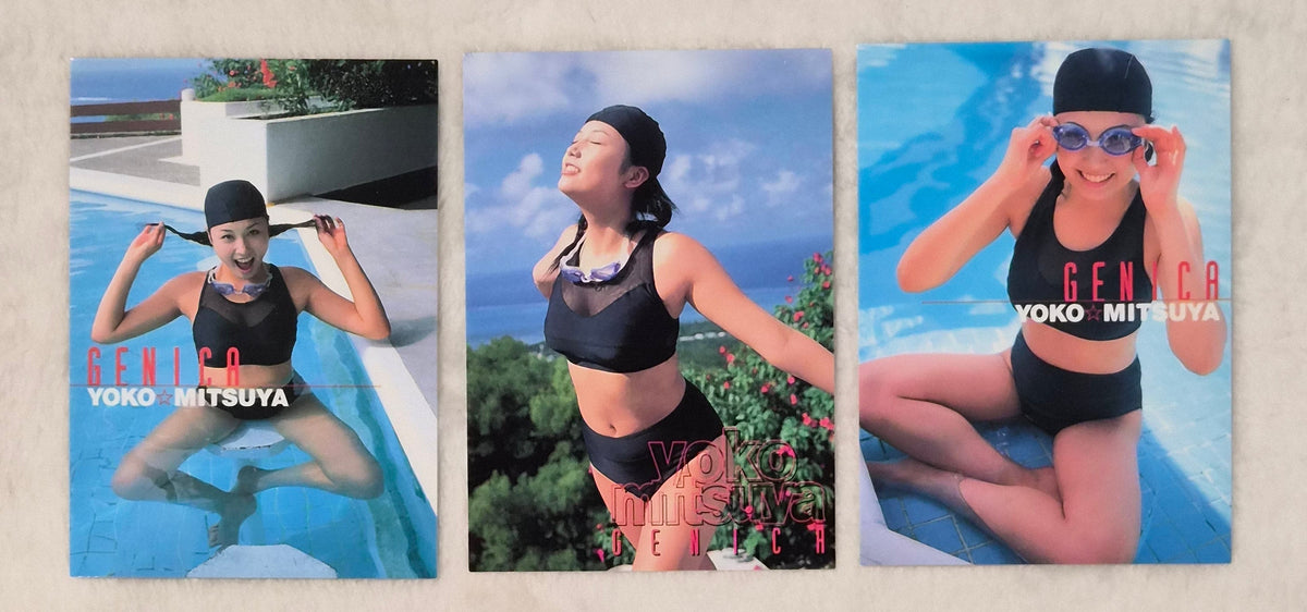 Yoko Mitsuya 2001 Genica 3-Card Set – Gray Swimsuit – Japanese Gravure Idol Trading Cards