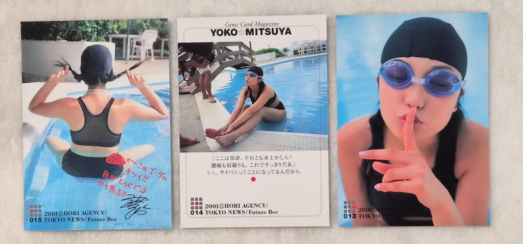 Yoko Mitsuya 2001 Genica 3-Card Set – Gray Swimsuit – Japanese Gravure Idol Trading Cards