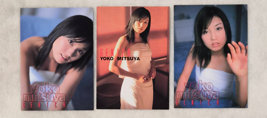 Yoko Mitsuya 2001 Genica 3-Card Set – White Dress – Japanese Gravure Idol Trading Cards