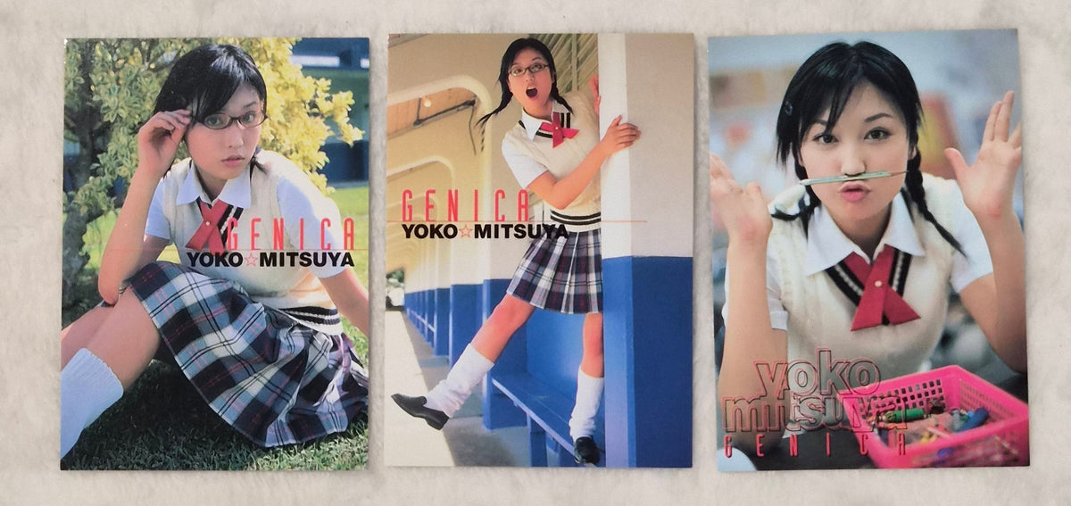Yoko Mitsuya 2001 Genica 3-Card Set – Schoolgirl Outfit – Japanese Gravure Idol Trading Cards