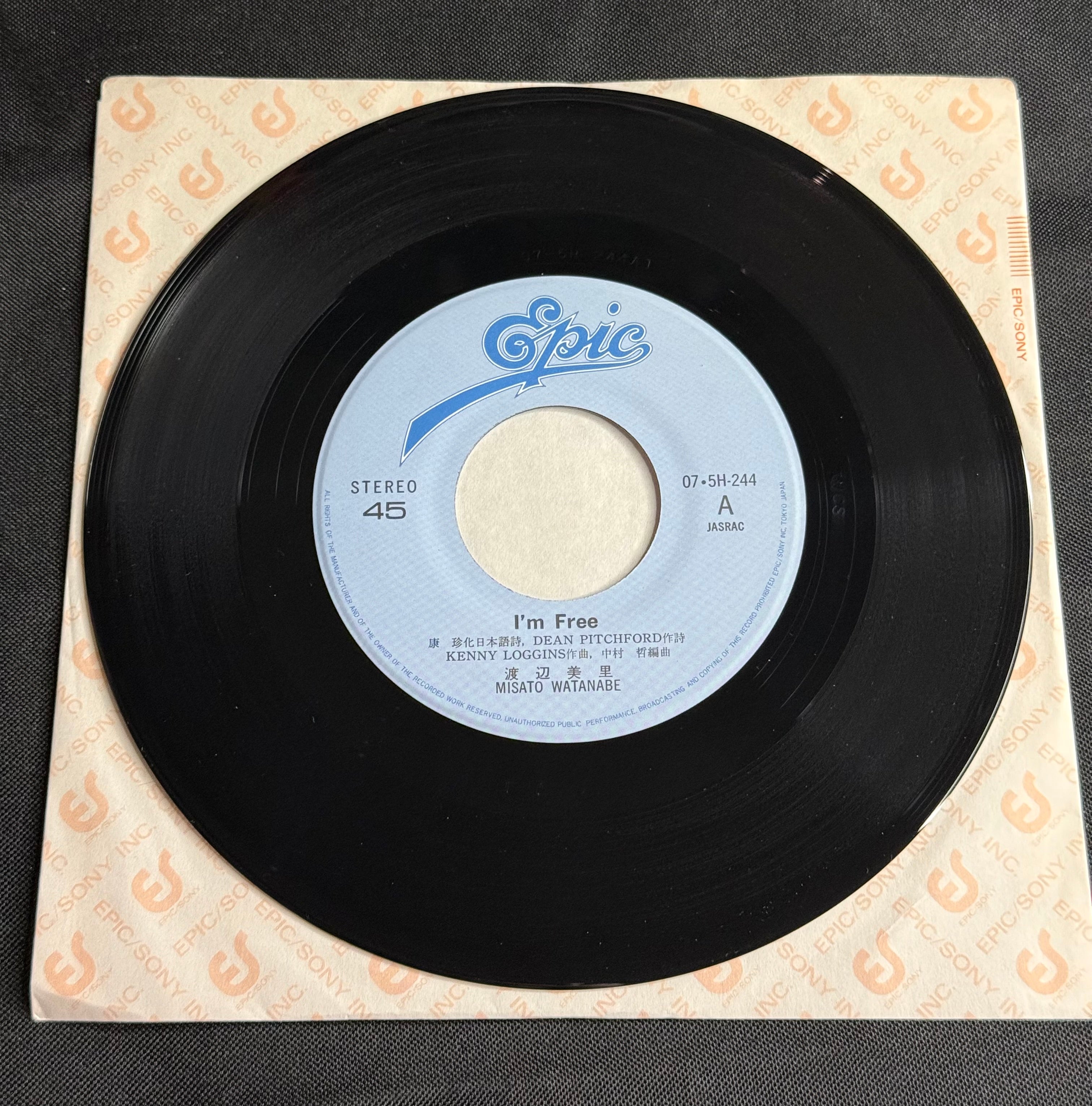 Misato Watanabe – "I'm Free" 7" Vinyl Epic Record (1985 Japan) Debut Super Police Theme
