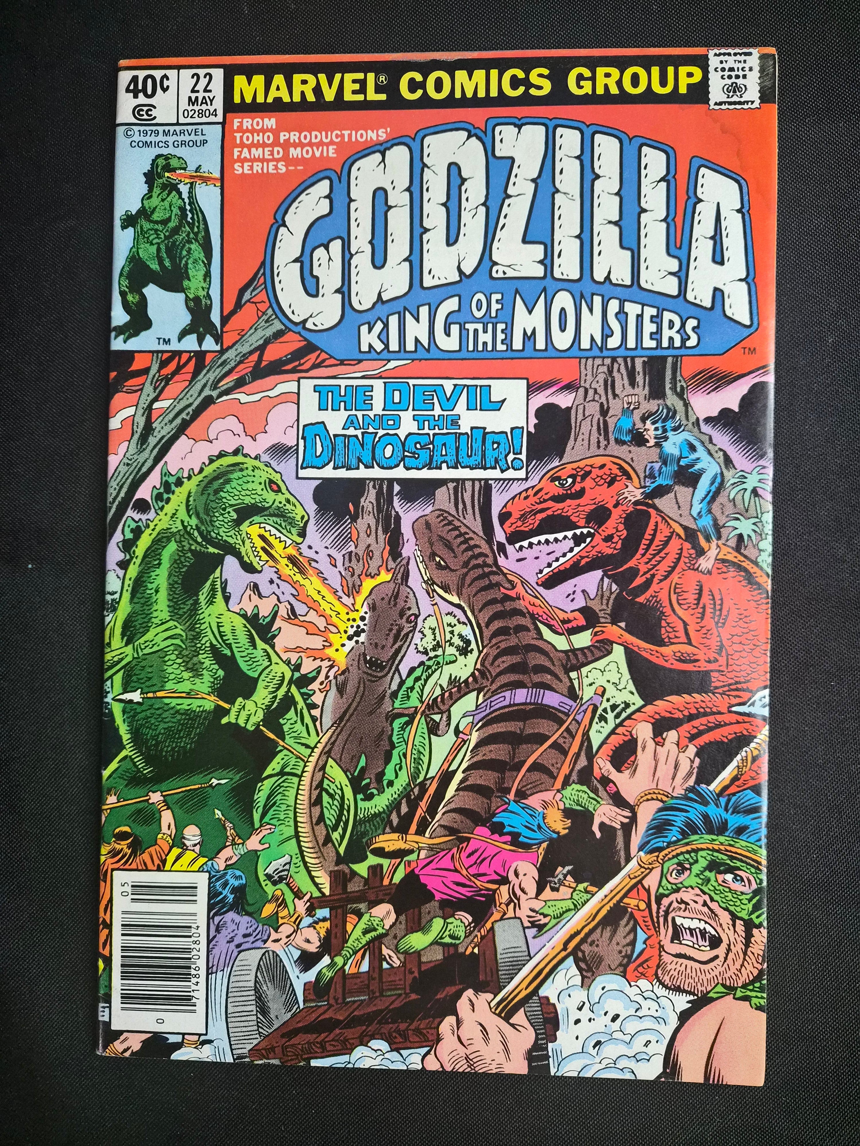 Godzilla #22 – Marvel Comics (1979) – “The Devil and the Dinosaur!” – Devil Dinosaur / Fantastic Four – Fine Condition