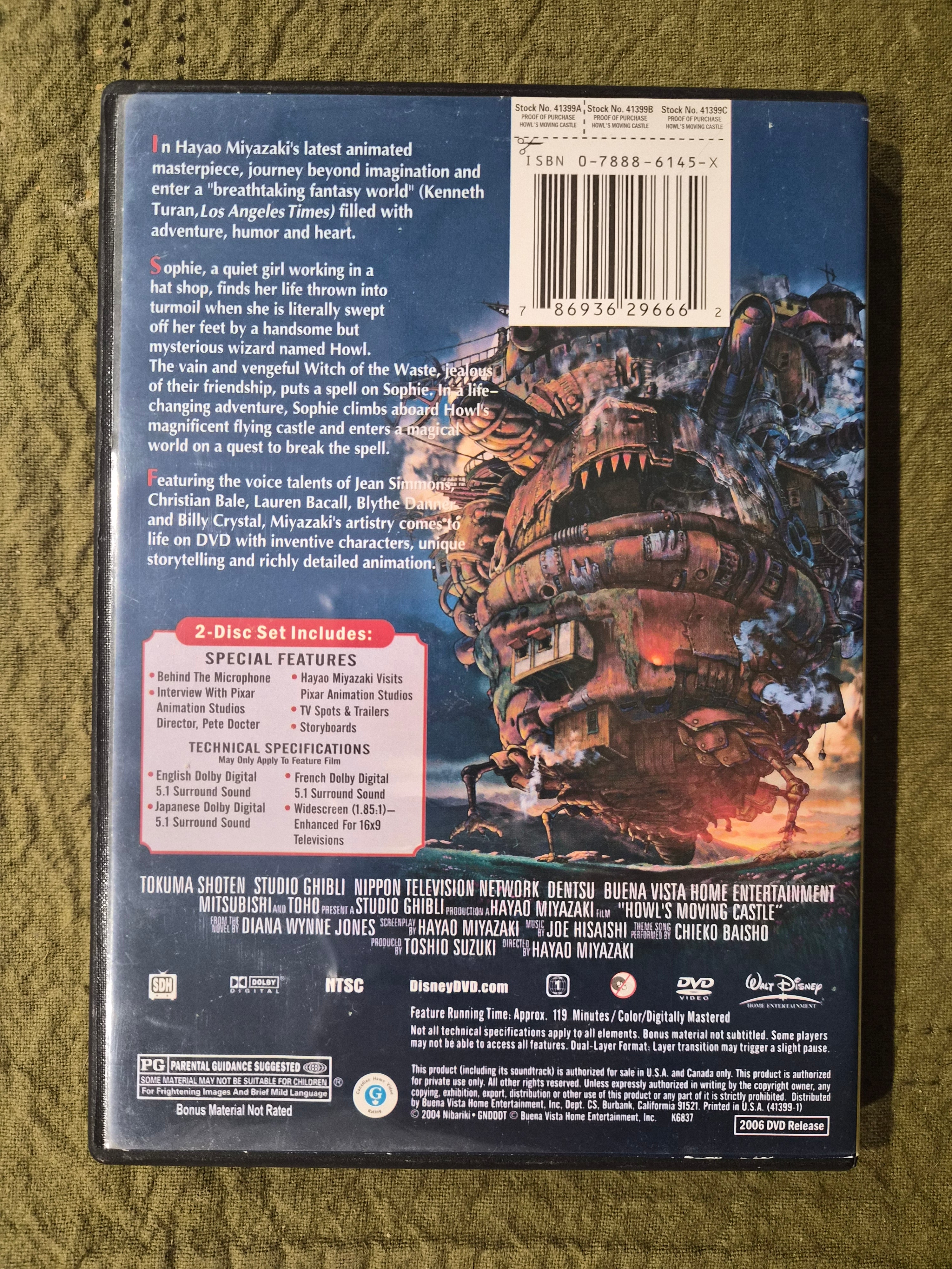 Howl's Moving Castle DVD – Disney / Studio Ghibli – Hayao Miyazaki Animated Film